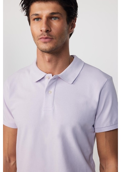 Tudors Erkek Slim Fit Dar Kesim %100 Pamuk Düz Pike Lila Polo Yaka Tişört-30527 Lila