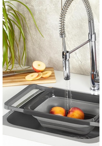 Katlanabilir Silikon Süzgeç, Teleskopik Saplı Lavabo Üstü Makarna Süzgeci, Sebze Meyve Yıkama, Gıda Sınıfı Bpa Free, Isıya Dayanıklı, Ergonomik, Yer Kaplamaz, Beyaz