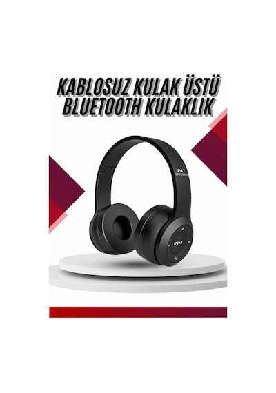 Bluetooth - 738 - Kablosuz Kulaklık Siyah Wireless 5.0 Kulak Üstü Uzun - Csmo-tex - Pil Ömrü