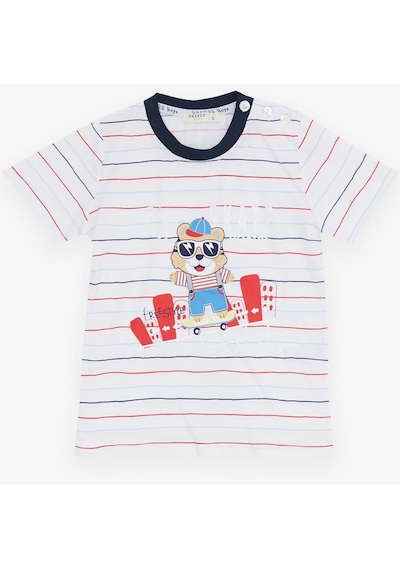 Breeze Girls & Boys Erkek Çocuk Şortlu Takım Çizgili Havalı Hayvancık Baskılı 1.5-5 Yaş, Beyaz-beyaz Beyaz