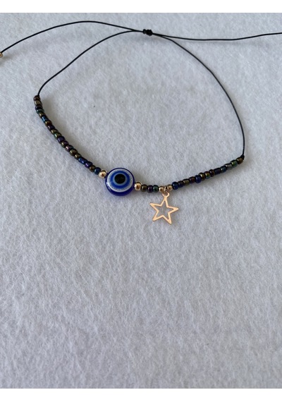 Nazar Boncuklu Yıldız Figürlü Parlak Renkli Halhal Ipli Çok Renkli