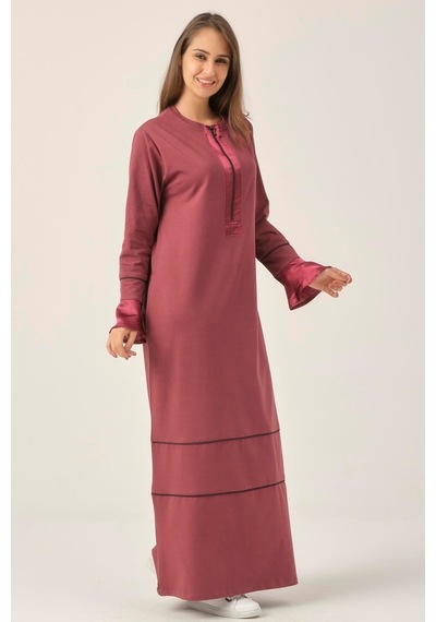 Mürdüm Saten Detaylı Maxi Boy Elbise Dm455