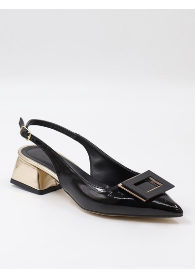 Nesilshoes Nesil Shoes Gabbel 200 Siyah Rugan Topuklu Kadın Sandalet