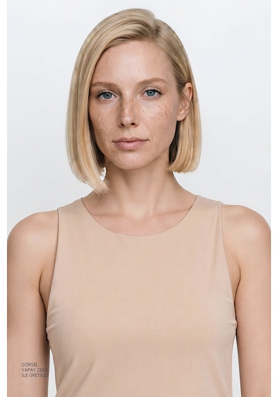 Ac&co / Altınyıldız Classics Kadın Bej Standart Fit Normal Kesim Bisiklet Yaka Crop Body