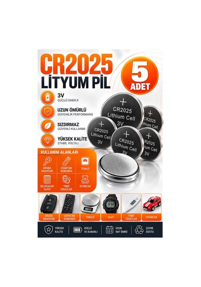 Cr2025 Pil 3v 5 Adet Rio Cr 2025 Para Pil Lityum Düğme Pil Araba Kumandası Baskül Tartı Pili Saat Oyuncak Cihaz Pili