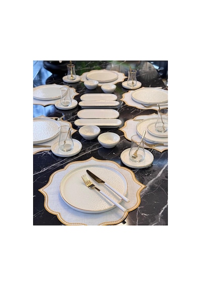 32 Parça Modern Krem Gold Kahvaltı Takımı-6458 Altın