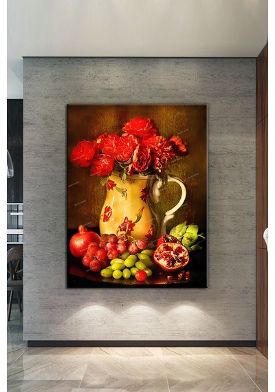 Meyveler Çiçekler Natürmort Sanatsal Kanvas Tablo 50 x 70