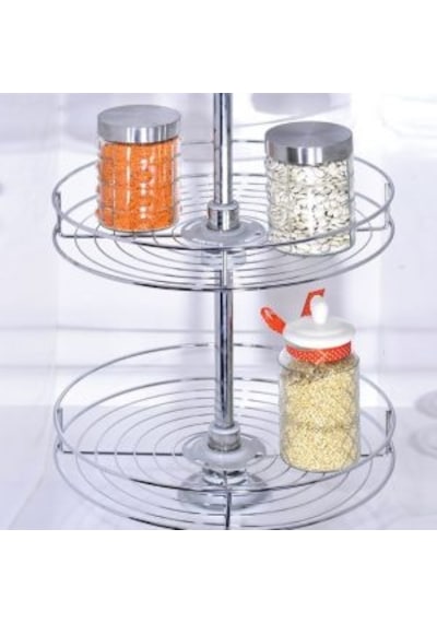 2 Katlı Metal Döner Sepet Kör Köşe Kiler Sistemi Pantry Basket 74 Cm-Yarim Sepet