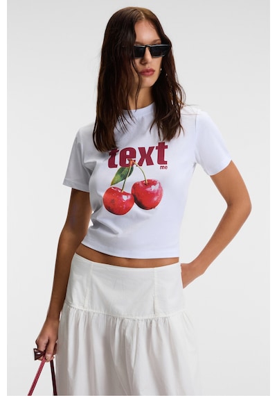 ETHIQUET E VERA Kadın %100 Pamuk Comfort Fit Baskılı Kısa Kollu Yuvarlak Yaka Beyaz / Desenli T-Shirt