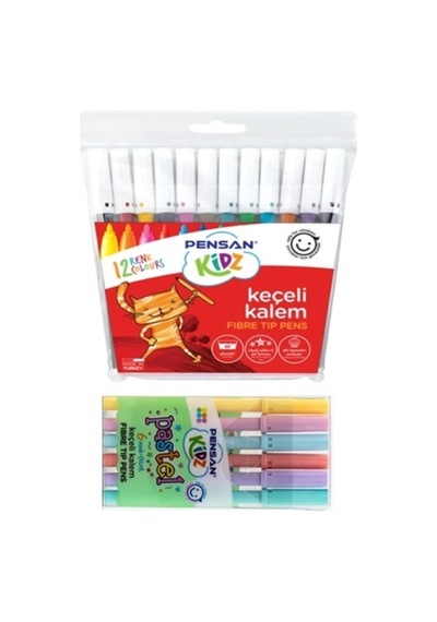 Pensan Keçeli Kalem Seti 12 + 6 Adet Canlı ve Pastel Renkler