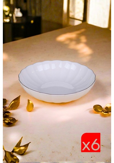 Kütahya Porselen Bone Luz Altın Yaldzlı Bowl Kase 25x6cm 2000ml 6 Lı Bnlzf25ks00 Çok Renkli