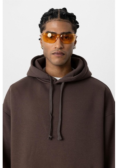 Vamos Basic Oversize Yıkamalı Hoodie Kahve