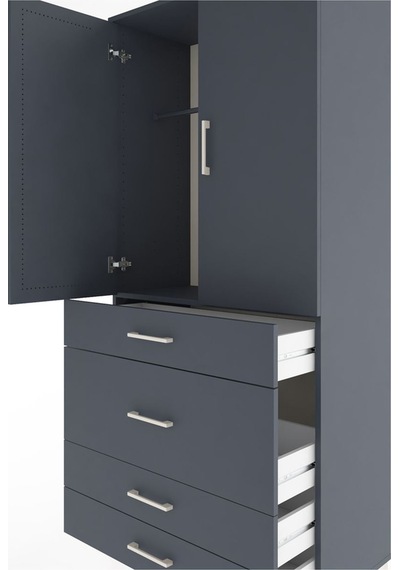 Hyperion Dolap Tek Raflı 4 Çekmeceli Tek Askılı 88x44x195 Ant... Antrasit