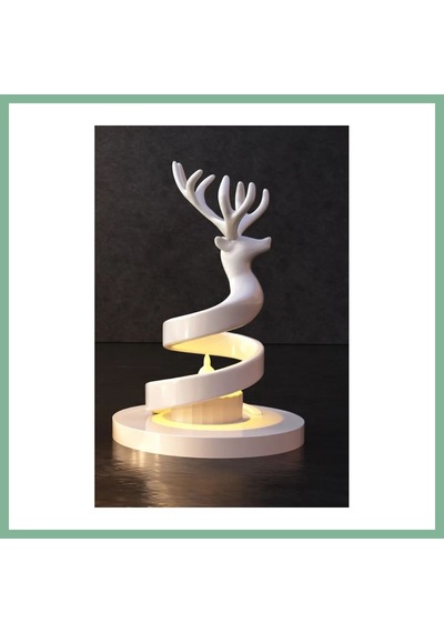 Bşkvirgo 3d Baskı Spiral Ren Geyiği Mumluk Yılbaşı Dekoratif Ren Geyiği Tealight Mum Tutucu - Beyaz Bsk2026