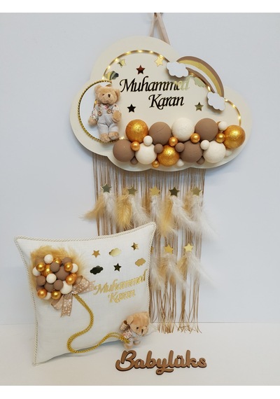 Babylüks Bubble Ledli Bulut Kapı Süsü + Yastık Krem