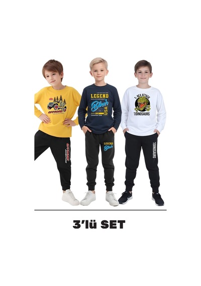 Fyk Kids 3'lü Erkek Çocuk Baskılı Yuvarlak Yaka Alt-üst Pijama Takımı Çok Renkli Fyk Kids 3'lü Erkek Çocuk Baskılı Yuvarlak Yaka Alt-üst Pijama Takımı Çok Renkli