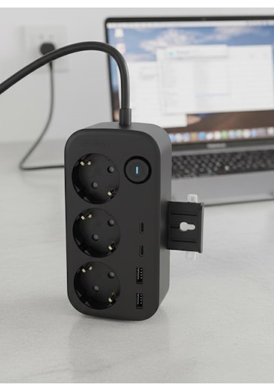 Isı Dayanıklı Duvar Askılı Telefon Tutucu 3'lü Priz 2xusb 2xtype-c Çıkış Anahtarlı Priz Uzatma Kablo 2 M