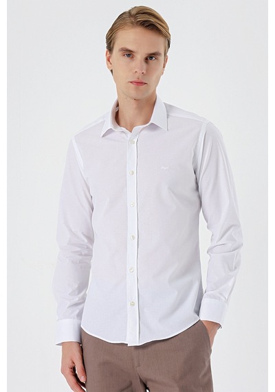 İmza Beyaz Uzun Kollu Filafil Sert Yaka Cepsiz Pamuklu Basic Slim Fit Dar Kesim Gömlek 1004240008-beyaz Beyaz