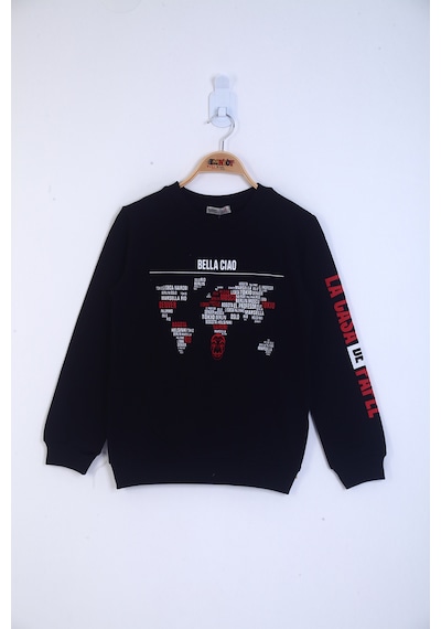 Toontoy Kids Toontoy Erkek Çocuk Bella Ciao Baskılı Sweatshirt Siyah