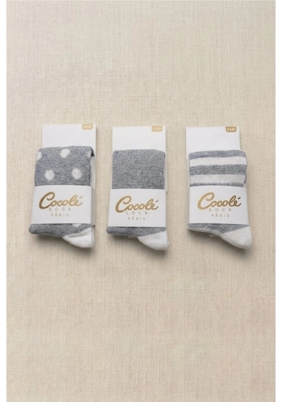 Cocole Socks Erkek Bebek Külotlu Çorabı 3'lü Set Pamuklu Gri 0-24 Ay Çok Renkli