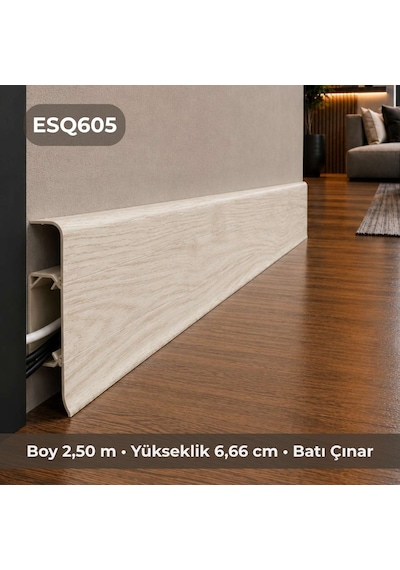 Esquero Kablo Kanallı PVC Süpürgelik 250 cm, Açılabilir Kapaklı, Batı Çınar, ESQ605
