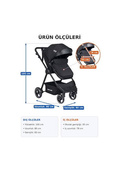 Tommybaby Handy Black New Travel Sistem Bebek Arabası Puset