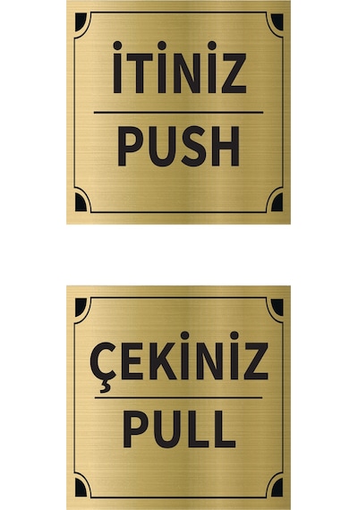Mayeka İtiniz - Çekiniz Kare İkili Levha Set Altın Metal Yönlendirme Tabelası Kişiye Özel