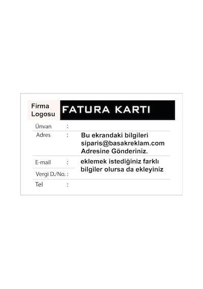 Fatura Kartı Pvc Plastik Kart Tek Taraflı Baskı 10 Adet