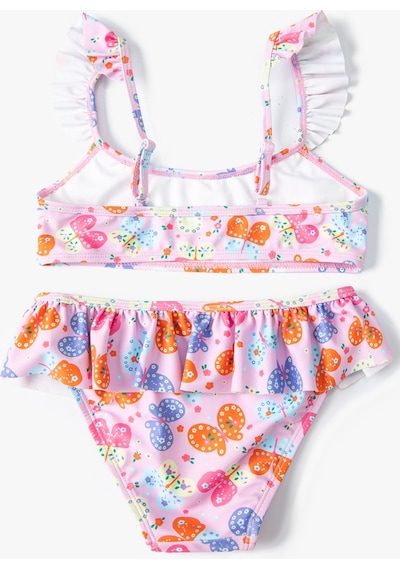 Koton Kelebekli Bikini Seti 2 Parça Fırfırlı Çapraz Askılı Pembe 4skg00007mm Pembe