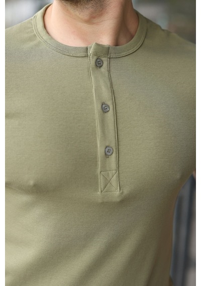 Madmext Mint Yeşili Yarım Düğmeli Slim Fit Erkek Tişört E7186