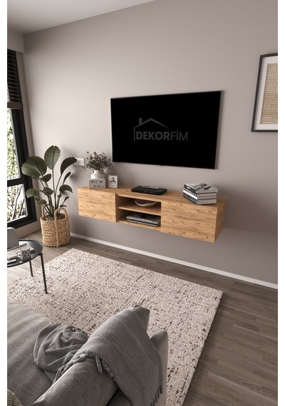Df17102 Led Işıklı Duvara Monte Tv Ünitesi, 2 Kapaklı Dolaplı, Raflı 150 Cm Tv Alt Ünitesi Atlantik Çam Df17102 Led Işıklı Duvara Monte Tv Ünitesi, 2 Kapaklı Dolaplı, Raflı 150 Cm Tv Alt Ünitesi Atlantik Çam