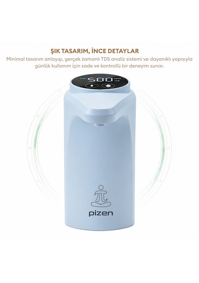 Pizen Flow Usb Şarjlı Otomatik Damacana Su Pompası Tds Ölçer 250ml 500ml 1l 2l Ölçü Özellikli Mavi