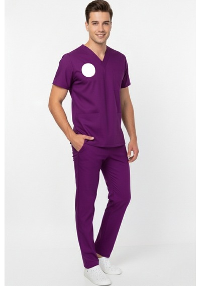 Unisex Mor Yeni Yönetmeliğe Uygun Armalı Soft Likralı Ebe Yeni Doğan Scrubs Üniforma Takımı Mor Mor