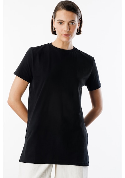 Genius Store Regular Fit Bisiklet Yaka Basic Düz Kısa Kollu %100 Pamuk Tunik Oversıze-tunık Siyah