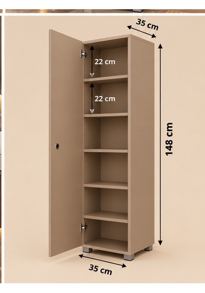 Rafineri Tasarım Saltık Çok Amaçlı Dolap Tek Kanat Raflı Mdf . Krem
