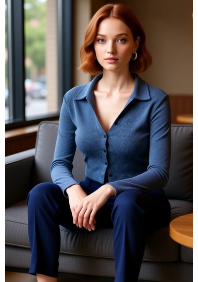 Ersefa Kadın Esnek Örme Bluz Vücuda Oturan Crop Boy Gömlek Yaka Uzun Kol Indigo