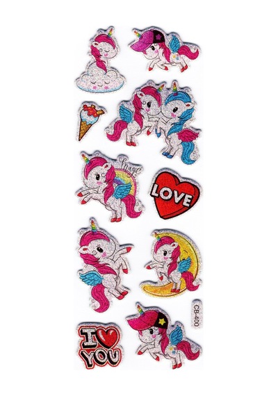 Sticker Kabartmalı Stiker Defter, Planlayıcı Etiket Unicorn Dondurma Cb400 16x7 Cm