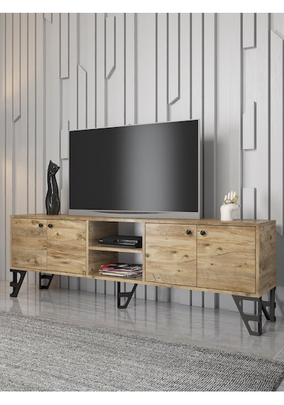 Wood'n Love Sofia 180 Cm Metal Ayaklı Tv Ünitesi - Atlantik Çam / Siyah