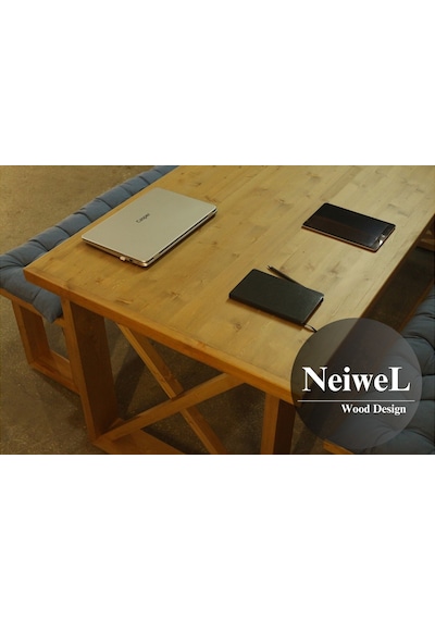 Neiwel Vean Doğal Ahşap Banklı Toplantı Masasıı x 100 x 280 Açık Ceviz