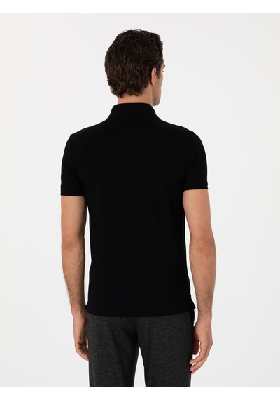 Siyah Slim Fit Polo Yaka Pamuklu Basic T-shirt