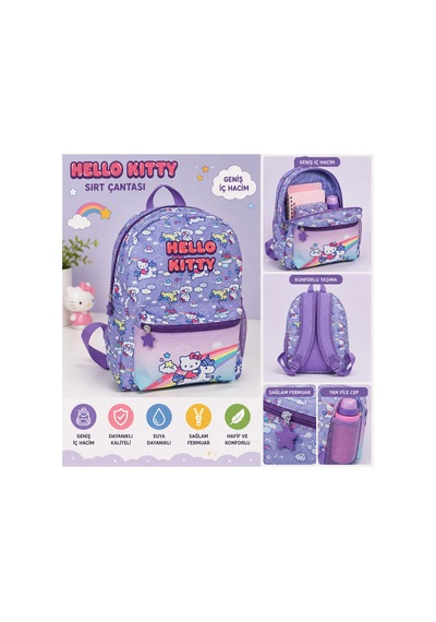 Hello Kitty Mor Anaokulu Çantası Çift Bölmeli Çok  Renkli