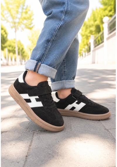 Unisex Çoçuk Süet Günlük Kullanım Cırtlı Sneakers Siyah