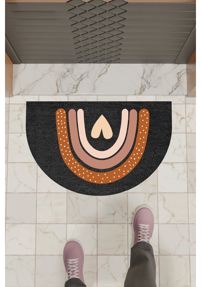 Rugmood Modern Dijital Paspas Siyah Kalp Gökkuşağı Kapı Önü Paspası