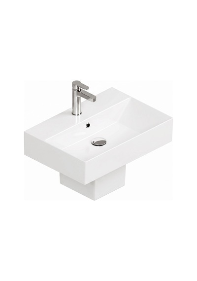 Isvea Sistema Z Kare Lavabo 60 X 42 Cm + Yarım Ayak Seti Batarya Delikli Beyaz Isv.36.08.03.02