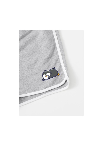 Dolphin Mini Şort - Uykucu Penguen Baskılı Kısa Kordonsuz Gri