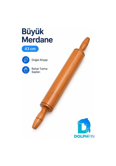 Büyük Boy Ahşap Merdane 43 Cm Çift Saplı Hamur Açma Oklavası