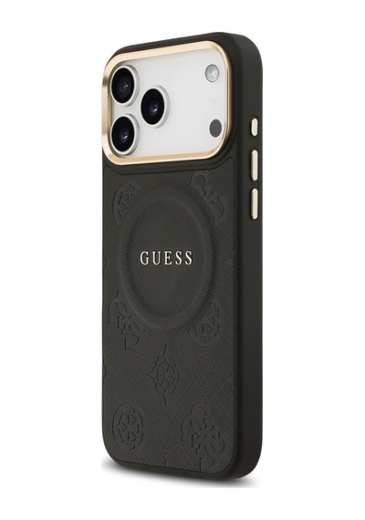 Apple Uyumlu iPhone 17 Pro Max Kılıf Guess Lisanslı M-safeli Sıcak Baskılı Yazı Logolu Pu Deri Peony Siyah Siyah