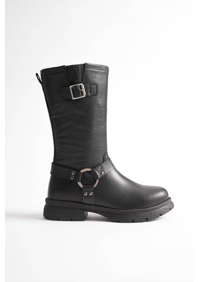Analin Shoes Kadın Hakiki Deri Aksesuar Detaylı Binici Çizme Siyah