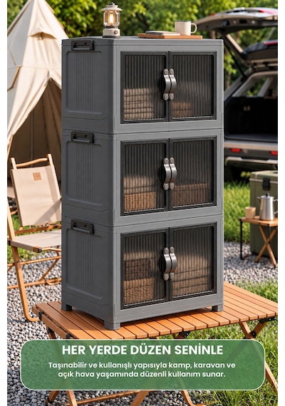 3 Katlı Portatif Organizer Dolap 120 Lt Gri