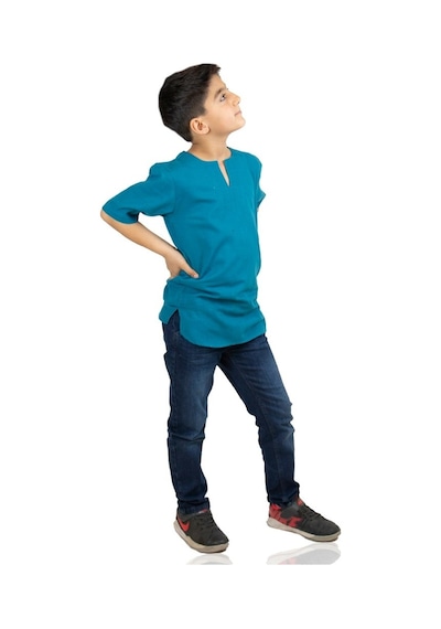 Eliş Şile Bezi Kısa Kol Şile Bezi Bisiklet Yaka Erkek Çocuk Tshirt Petrol 3053